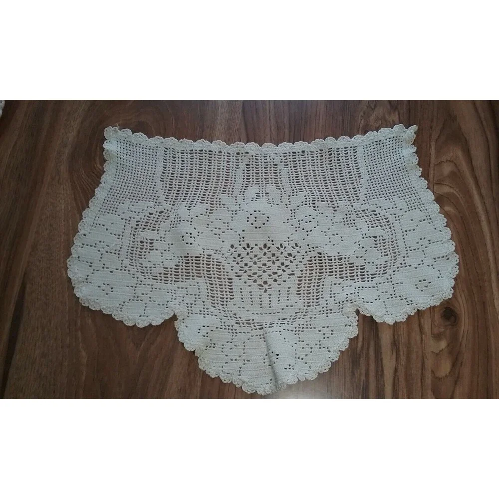 Old Vintage Chair Back Cover Hand Crochet Flowers in a Basket